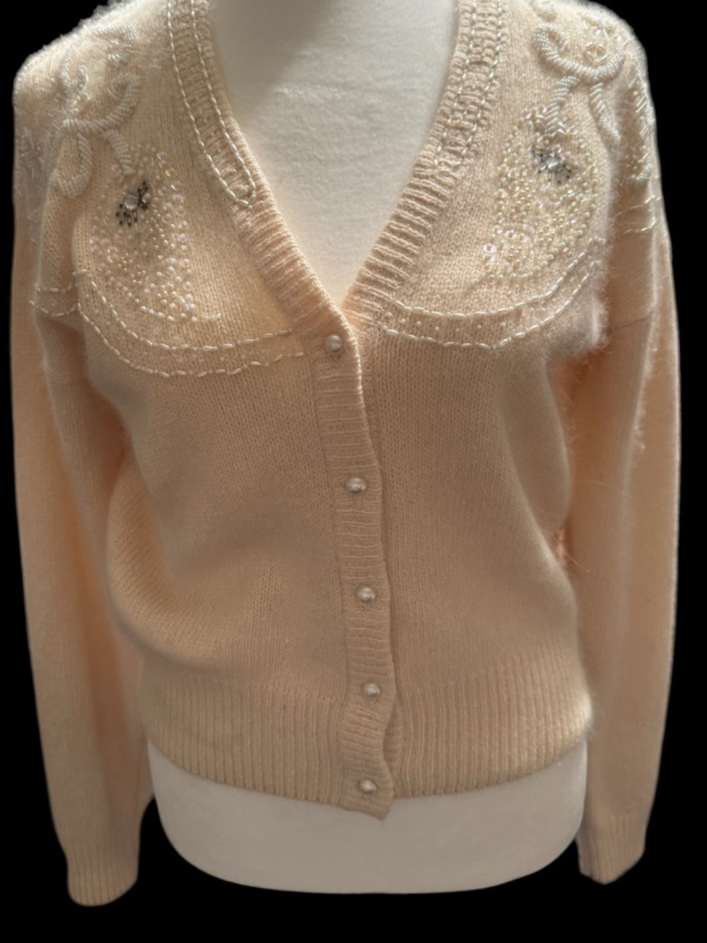 Vintage Romantic cottage-core Cardigan Sweater-silk, rabbit hair, lambswool